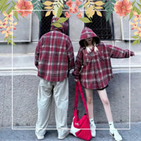 Áo chống nắng Flannel Caro Nam Và Nữ Tay Dài Caro Có Nón Form Rộng Vải Dạ Kẻ Sọc Dày dặn Thoáng Mát Greenshop