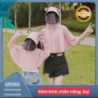 Áo chống nắng lụa SC112 chống tia UV siêu mỏng thoáng khí có mũ, kính che mắt cho Mẹ và Bé