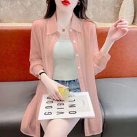 áo chống nắng nữ áo khoác chống nắng nữ Áo chống nắng loại mỏng lụa lạnh áo sơ mi thoáng khí rộng rãi mùa hè mẫu mới 2024 cho nữ áo khoác áo khoác dáng dài vừa mặc ngoài