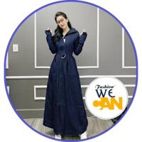 Áo chống nắng toàn thân nữ vải bò Jean 2 lớp dài kín chân - ao chong nang toan than nu vai bo 2 lop - L 52-59kg, dài 1m60