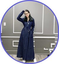 Áo chống nắng toàn thân nữ vải bò Jean 2 lớp dài kín chân - ao chong nang toan than nu vai bo 2 lop - Size S 40kg-45kg, áo dài 1m5