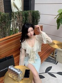 Áo chống nắng voan siêu cổ tích cho nữ kèm váy dây và khăn choàng nhỏ áo cardigan mỏng áo chống nắn