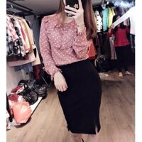 Áo cổ bèo chấm bi