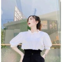 Áo cổ bèo tay lỡ trắng chất kate mềm mịn
