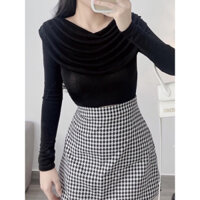 Áo cổ đổ dài tay, áo nữ sexy nhẹ nhàng đi chơi, đi dự tiệc  Dễ phối với quần hay chân váy Áo màu đen Giá 150k