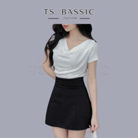 Áo Cổ Đổ Ngắn Tay Nữ Có BIGSIZE Hack Eo Tôn Dáng THUS184