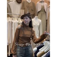 Áo Cổ Lọ Tay Dài Hở Vai Bigsize Nữ Thiết Kế Trung Năng Động Chất Gân Tăm Mềm Mại G223