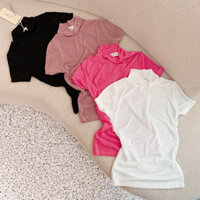 Áo cổ lọ tay ngắn body chất thun mềm đẹp