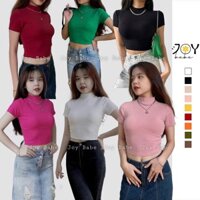 Áo cổ lọ tay ngắn croptop ôm body cotton 100% JOY BABE đồ đi đà lạt cổ cao áo thu đông nữ 2C CRON 3