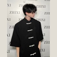 Áo cổ tàu shanghai cổ điển vải tổ ong màu Đỏ Đô dịp Tết/Đen/Trắng