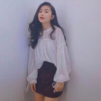 Áo cổ tàu tay bồng buộc nơ cực xinh