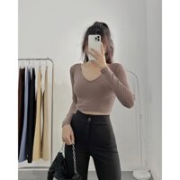 Áo cổ tim tay dài▪️BASIC CROPTOP