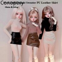 Áo cổ tròn CONOPERY, Áo len dệt kim búp bê thanh lịch Mini dễ thương, mặc thường ngày Phụ kiện DIY Váy da PU cho búp bê 1 / 4 BJD 45cm
