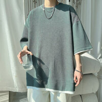 Áo Cổ Tròn Hai Chiếc Mát Lạnh Lụa Lạnh Tay Lỡ Tay Áo Ngắn Thoáng Khí Cỡ Lớn