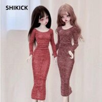 Áo cổ tròn SHIKICK, Áo len dệt kim búp bê Mini dễ thương, Phụ kiện DIY Váy da PU thanh lịch cho búp bê 1 / 4 BJD 45cm