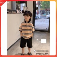 Áo cổ trụ bé trai 4-9 tuổi cộc tay phối kẻ thêu logo, Áo Polo cho bé vải lacost khỏe khoắn thời trang