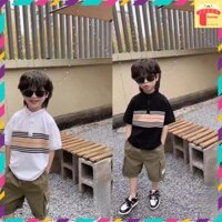 Áo cổ trụ cho bé 4-9 tuổi cộc tay họa tiết phối kẻ, Áo Polo trẻ em vải cotton khỏe khoắn thời trang