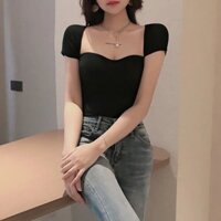 Áo cổ vuông cup ngực, Áo thun ôm body tiểu thư tôn dáng