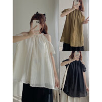 Áo cổ yếm 2 lớp chất voan tơ hàng Quảng Châu 2 lớp, áo trễ vai nữ tiểu thư đi biển thời trang xinh xắn