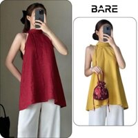 Áo Cổ Yếm Cột Nơ & Quần Lụa, Áo Yếm Linen Dáng Xoè Nhẹ Nàng Nữ Tính Mặc Dịp Tết - Hè_A421