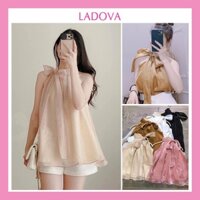 Áo cổ yếm lụa tơ LOẠI 1 3 lỗ cột nơ tiểu thư sang chảnh quyến rũ có 2 lớp lót thấm hút mồ hôi AN10