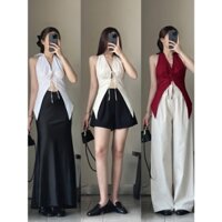 ÁO CỔ YẾM THẮT NƠ KIỂU NỮ HỞ LƯNG - CÓ MÚT, CHẤT LINEN 2 LỚP FREESIZE LYNX SET16