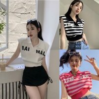 Áo cộc mùa hè nữ thiết kế cách điệu Croptop chất liệu dệt kim tay hến cổ polo hottrend AHA SP268