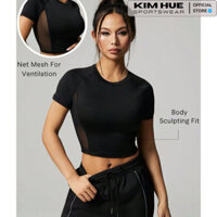 Áo cộc tay croptop phối thun lưới 2 bên sườn (hàng auth)-1màu