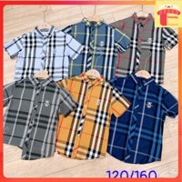 Áo cộc tay sơ mi cho bé 9-16 tuổi cộc tay thêu logo CK và kẻ Burbery, Sơ mi bé trai vải thô thoáng mát thời trang
