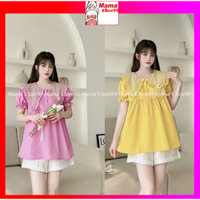 Áo Cộc Tay Sơ Mi Mặc Cho Bà Bầu Cổ Sen Thiết Kế Dáng Baby Doll Thời Trang Nhiều Màu Xinh Xắn Mặc Đi Chơi Đi Làm V007