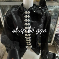 áo cóm cổ đứng phi bóng đen nơ tay tơ dài , áo cóm dân tộc thái