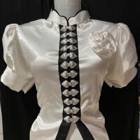 áo cóm cổ sóng phi bóng trắng tay cộc , áo cóm dân tộc thái