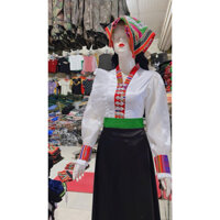 áo cóm cổ V phi bóng trắng nẹp khít tơ riềm tay tơ dài , áo cóm dân tộc