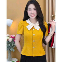 áo công sở tay ngắn cổ tròn 555
