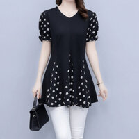 Áo công sở thun xe tà chấm bi tay phồng ngắn quảng châu trung niên bigsize