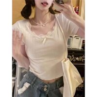 Áo coquette tay ngắn Áo baby tee Áo ôm body Áo thun ngắn tay nơ phong cách mới mùa hè dành cho nữ