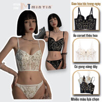 Áo Corset bralette lót thêu hoa 2 dây croptop [MinTin]