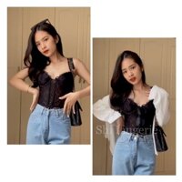 Áo corset ren dây đan (có sẵn mút ngực mỏng)
