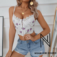 Áo corset ren hoa tím 3391