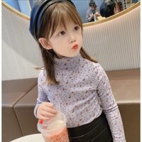 Áo coton cao cổ dài tay cho bé - Áo cổ lọ hoa nhí bé gái