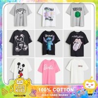 Áo cotton cộc hm in hình cho bé gái dòng đại cồ size từ 30-50 cân