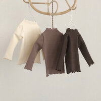 Áo cotton giữ nhiệt cổ lọ viền bèo xinh xắn cho bé gái_Hàng QCCC