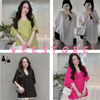 Áo cotton khô 3158 cộc tay form rộng/ Áo thun cổ tim, tay lỡ kiểu dáng Hàn Quốc ulzzang_veestore