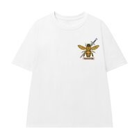 Áo Cotton Nam Unisex Tay Lỡ Áo Phông Đen Trắng Cotton Oversize Form Rộng In Họa Tiết Ong Basic