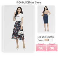 Áo cotton nữ dáng suông ngắn tay in chữ Fiona F522158