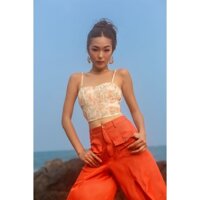 Áo crop top cột dây họa tiết hoa cam Gunich