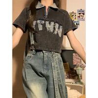 Áo crop top ngắn tay cổ polo retro cho phụ nữ: Thời trang và phong cách