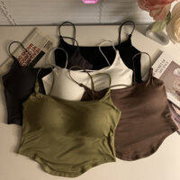 Áo Crop Top nữ màu trơn rỗng hở lưng không đều có đệm ngực Cotton không tay Tank Top