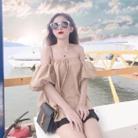 Áo crop trễ vai tay phồng