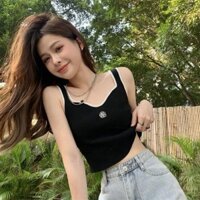 Áo croptop 2 dây bản to thêu hoa trà giản dị 🌸Freeship🌸 Áo ba lỗ nữ chất thun gân cao cấp thời trang nữ (GDVU)